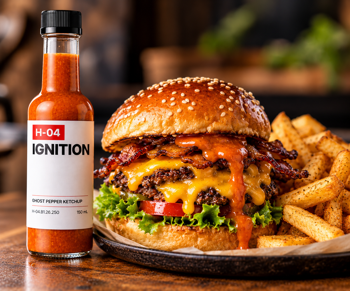 H-04 IGNITION Ghost Pepper Ketchup Hot Sauce - Hardcore Harry