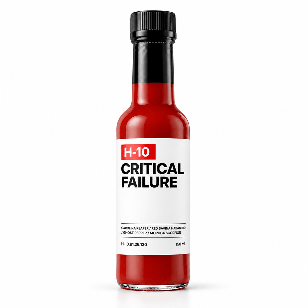 H-10 CRITICAL FAILURE Extreme chilli blend, 150 ml glass bottle, front label